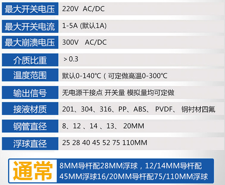 防爆浮球液位計技術(shù)參數(shù)對照表